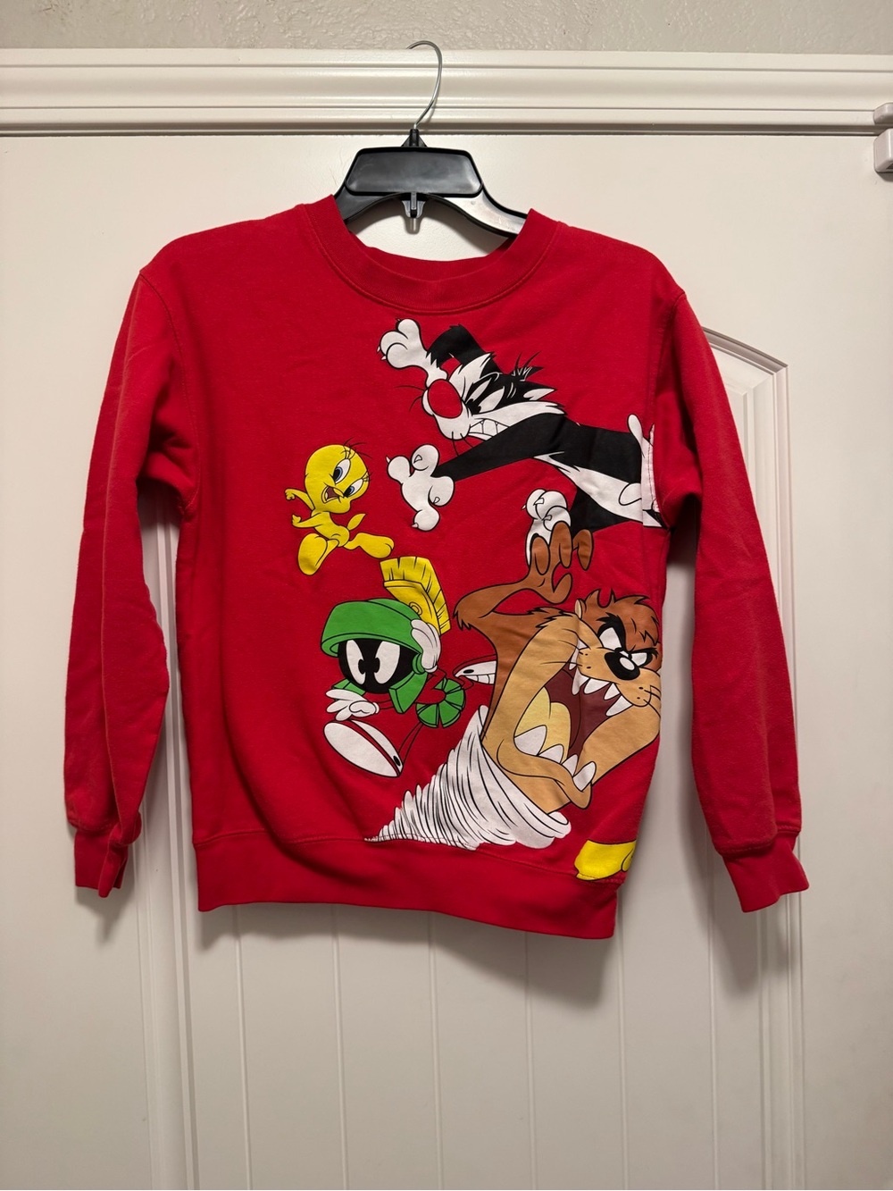 Looney Tunes Double Sided Red Graphic Crewneck Sweatshirt - Size XS